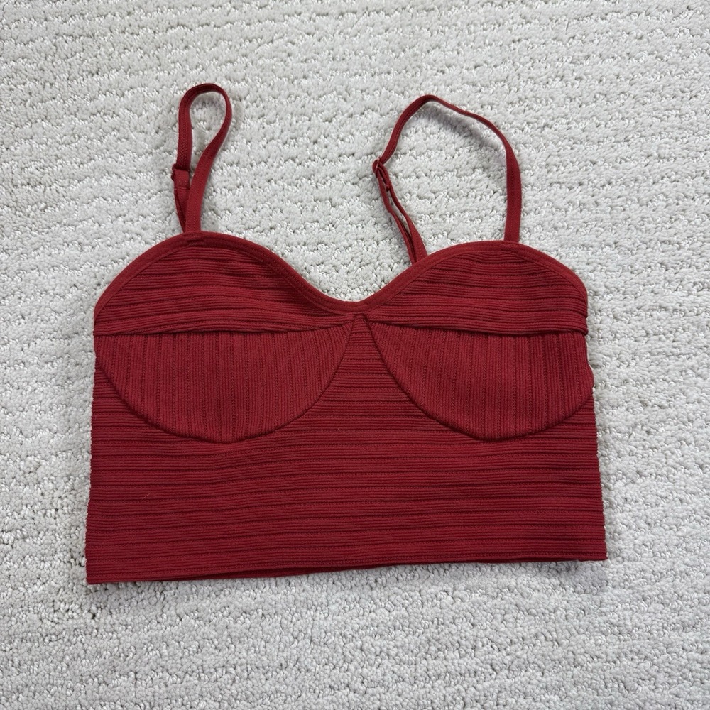 Garage Red Ribbed Bustier‎ Crop Top Adjustable Straps XS 100077888